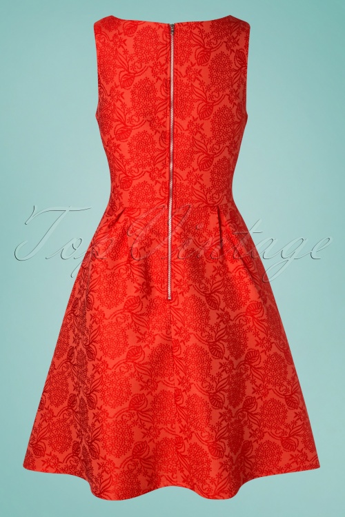 Banned Retro - 60s Florida Jacquard Dress in Coral Red 4