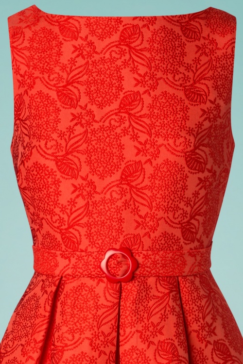 Banned Retro - 60s Florida Jacquard Dress in Coral Red 2