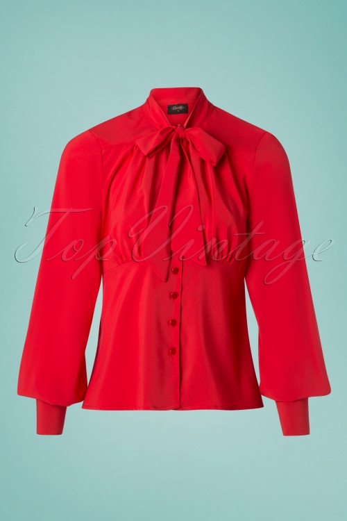 Steady Clothing - Harlow Tie Blouse Années 50 en Rouge 2