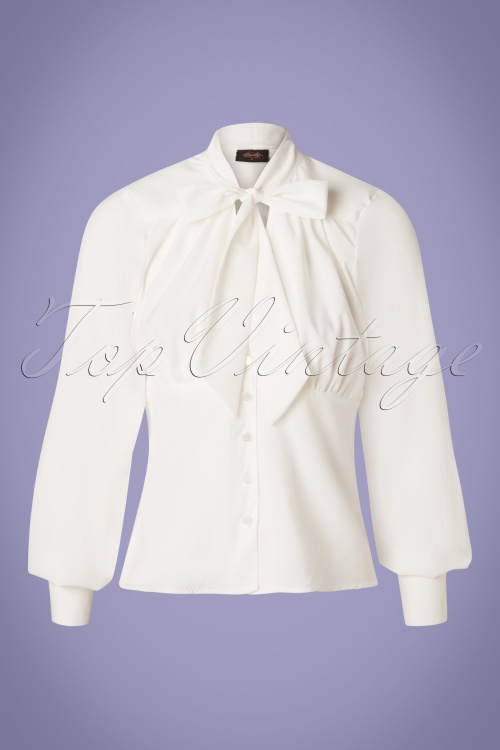 Steady Clothing - 50s Harlow Tie Blouse in Ivory 2