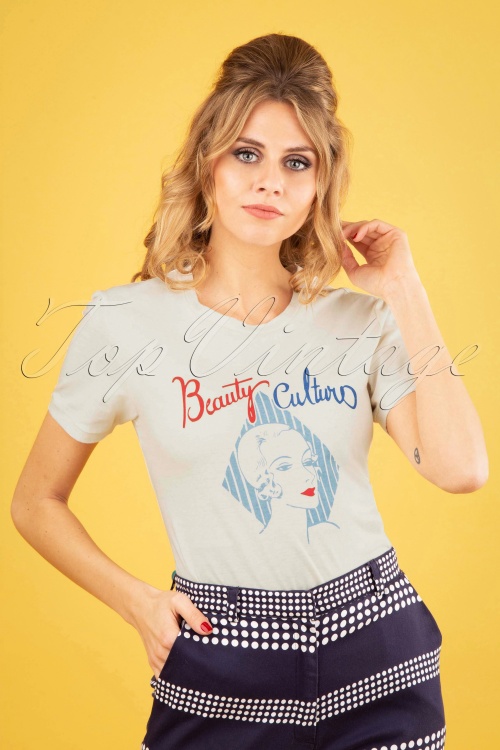 Banned Retro - Beauty Culture T-Shirt Années 50 en Blanc Cassé