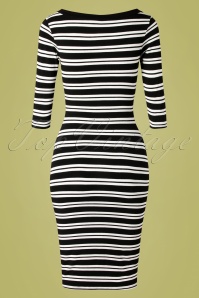 Topvintage Boutique Collection - Janice Stripes Pencil Dress Années 50 en Noir et Blanc 5