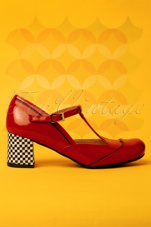 Nemonic - 60s Rojo Patent Leather T-Strap Pumps in Red