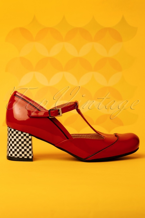 Nemonic - Rojo laklederen T-strap pumps in rood