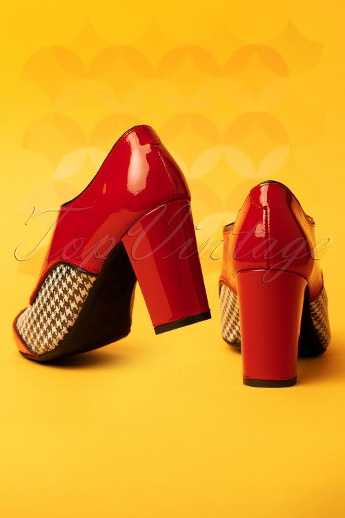 Nemonic - 60s Listas Patent Leather Houndstooth Booties in Red 5