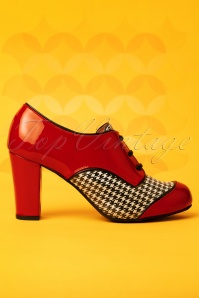 Nemonic - 60s Listas Patent Leather Houndstooth Booties in Red 3
