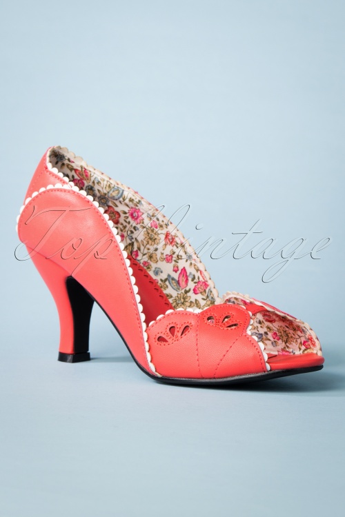 Banned Retro - 40s Ruby Woo Peeptoe Pumps in Coral 2