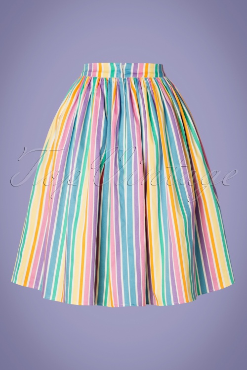 Collectif Clothing - 50s Jasmine Rainbow Stripes Swing Skirt in Multi 3