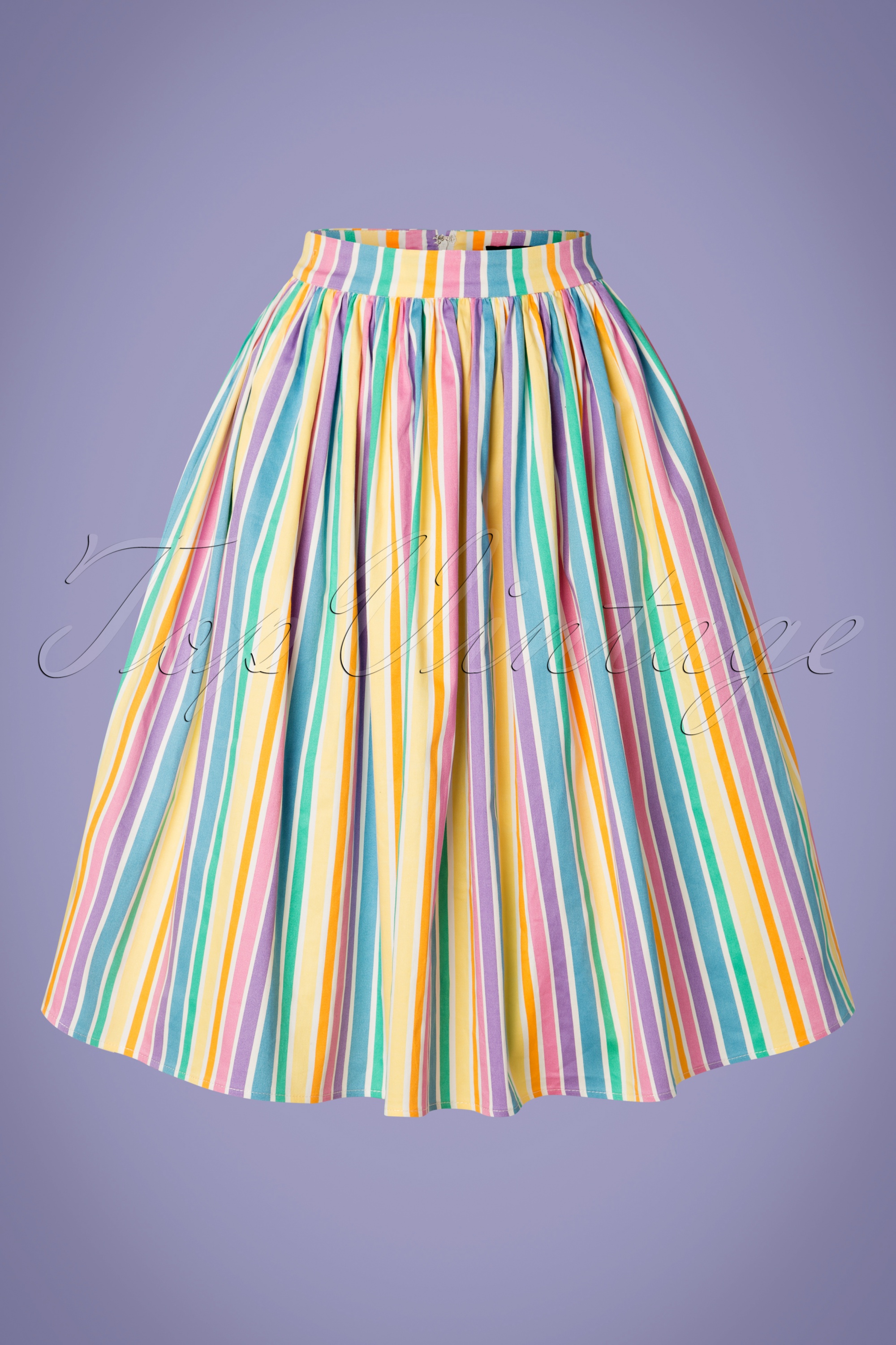 Collectif Clothing 50s Jasmine Rainbow Stripes Swing Skirt in Multi Shop at Topvintage