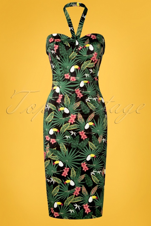 Collectif Clothing - 50s Kiana Tropicalia Pencil Dress in Multi 3