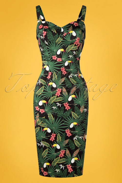 Collectif Clothing - 50s Kiana Tropicalia Pencil Dress in Multi 4