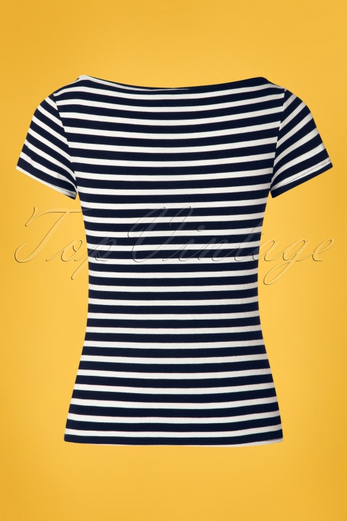 Topvintage Boutique Collection - Sabrina Stripes Shirt Années 50 en Bleu Marine 2