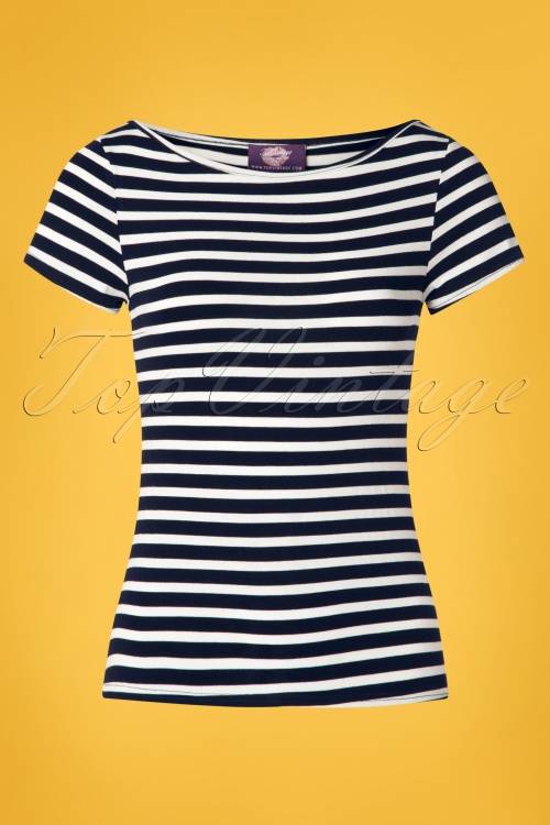 Topvintage Boutique Collection - Sabrina Stripes Shirt Années 50 en Bleu Marine