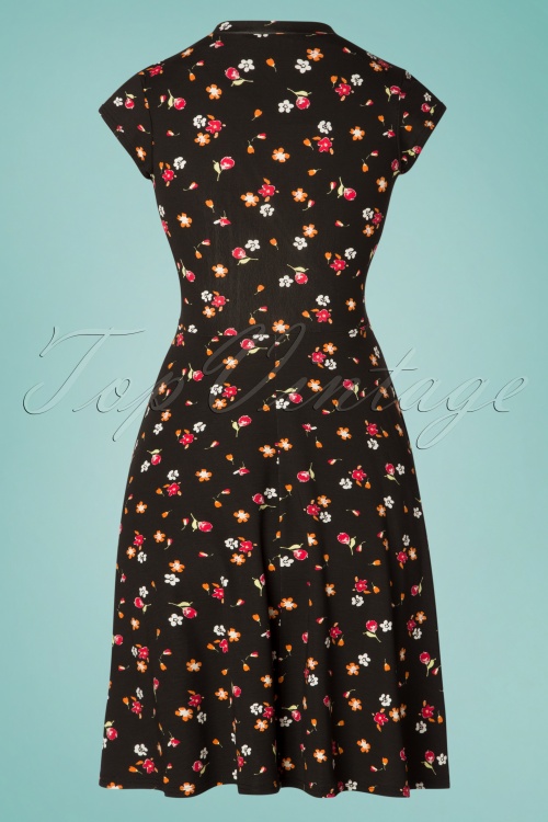 Topvintage Boutique Collection - Lynne Swing-Kleid mit Blumenmuster in Schwarz 3