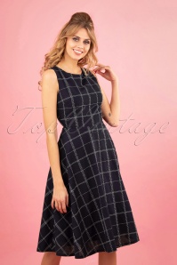 Banned Retro - 50s Check Mate Swing Dress in Navy