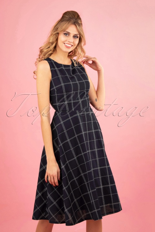 Banned Retro - Check Mate Swing-Kleid in Navy