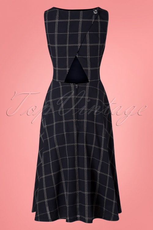 Banned Retro - Check Mate Swing-Kleid in Navy 2