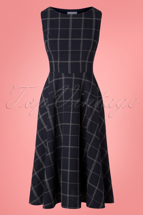 Banned Retro - 50s Check Mate Swing Dress in Navy 3