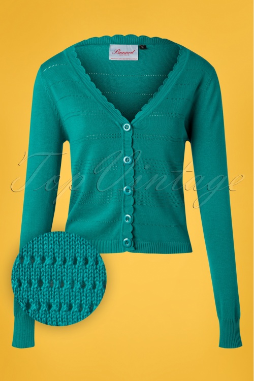 Banned Retro - Pointelle Cardigan Années 50 en Bleu Aqua