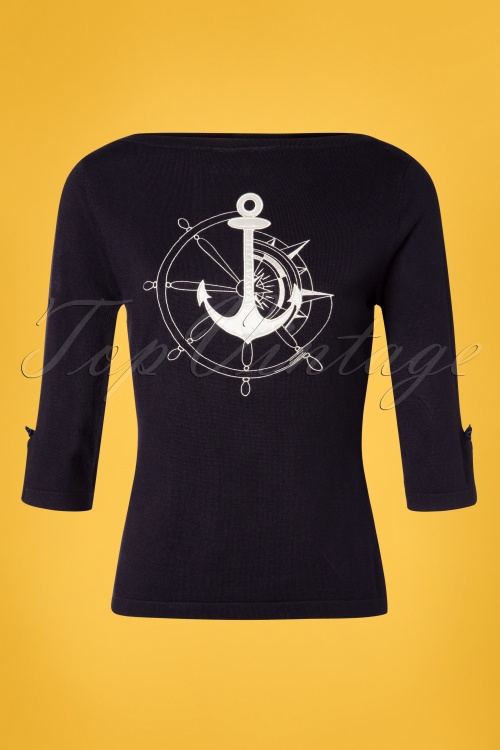 Banned Retro - Anchors Away Jumper Années 50 en Bleu Marine