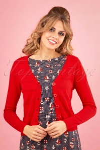 Banned Retro - 50s Pointelle Cardigan in Lipstick Red 2