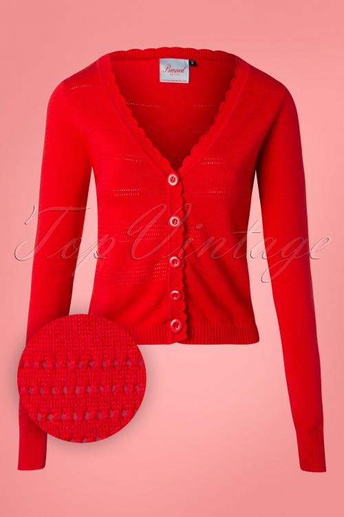 Banned Retro - Pointelle-Strickjacke in Lippenstiftrot