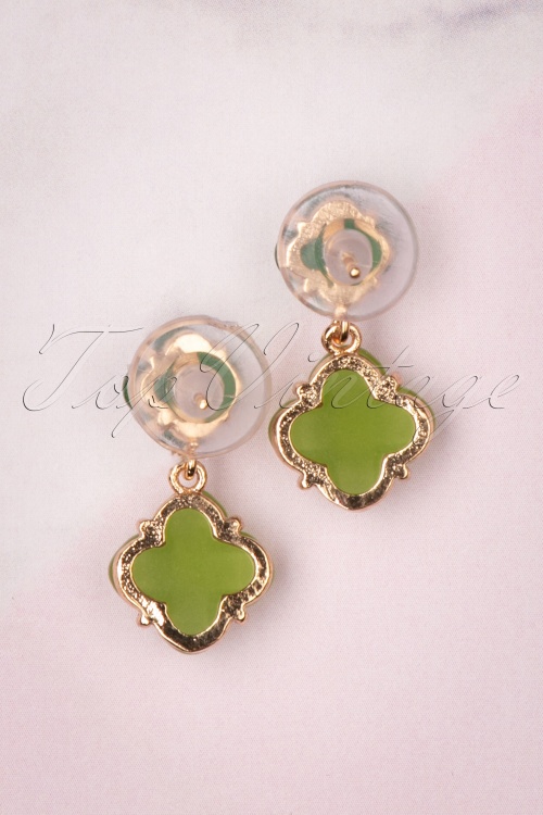 Day&Eve by Go Dutch Label - 50s Stone Stud Earrings in Lime Green 2