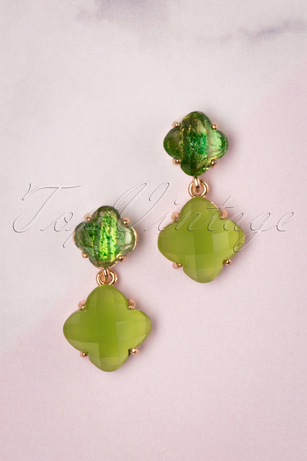 50s Stone Stud Earrings in Lime Green