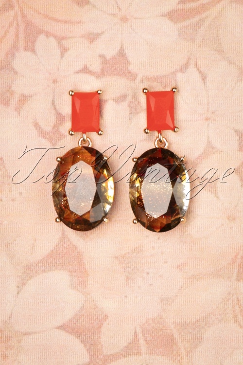 Day&Eve by Go Dutch Label - 50s Stone Drop Earrings in Coral