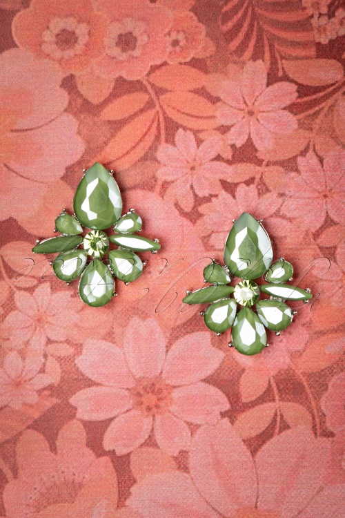 Day&Eve by Go Dutch Label - Vintage Flower Earrings Années 50 en Vert Olive