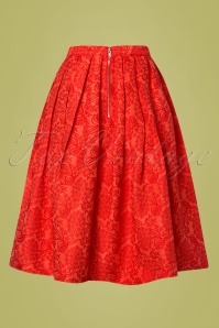 Banned Retro - 60s Florida Jacquard Swing Skirt in Coral Red 3