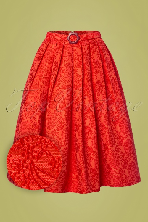 Banned Retro - 60s Florida Jacquard Swing Skirt in Coral Red 2