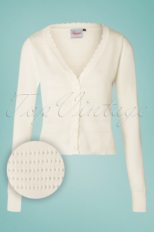 Banned Retro - Pointelle-Strickjacke in Creme