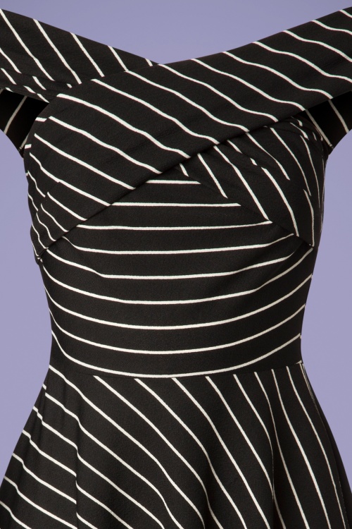 Banned Retro - Pier Stripes Jersey-Kleid in Schwarz 3