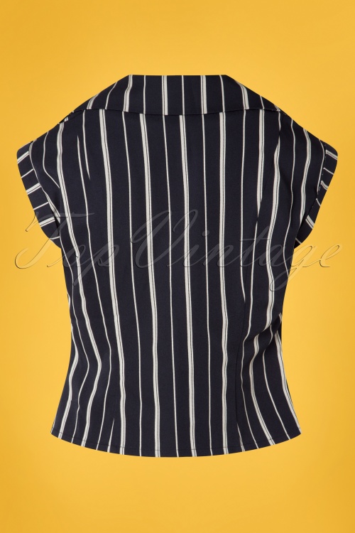Banned Retro - Ligstoel strepen blouse in marineblauw en wit 3