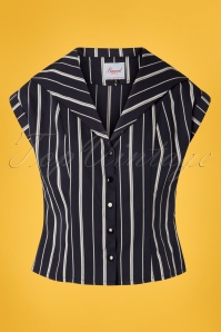 Banned Retro - 20s Deckchair Stripes Blouse in Navy and White 2