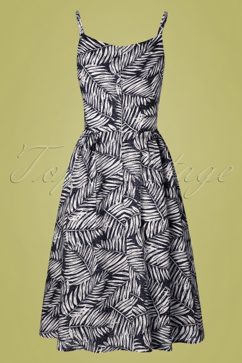 Banned Retro - 50s Palm Days Dress in Navy 3