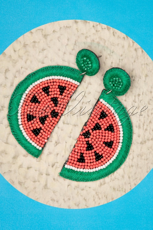 Darling Divine - 60s My Juicy Watermelon Earrings in Coral and Green 3
