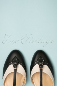 Charlie Stone - Parisienne Flache Schuhe mit T-Strap in Schwarz und Creme 4