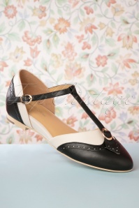 Charlie Stone - 50s Parisienne T-Strap Flats in Black and Cream 3
