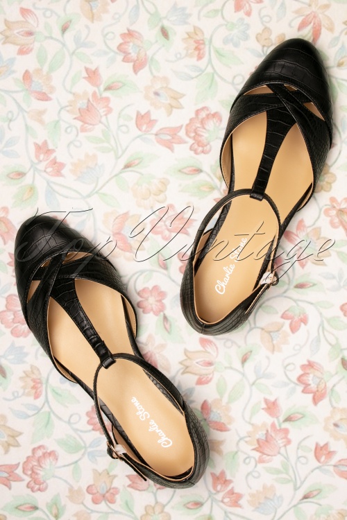 Charlie Stone - 50s Roma T-Strap Flats in Black  2