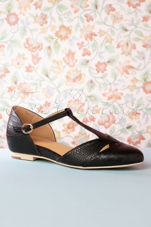Charlie Stone - 50s Roma T-Strap Flats in Black  5