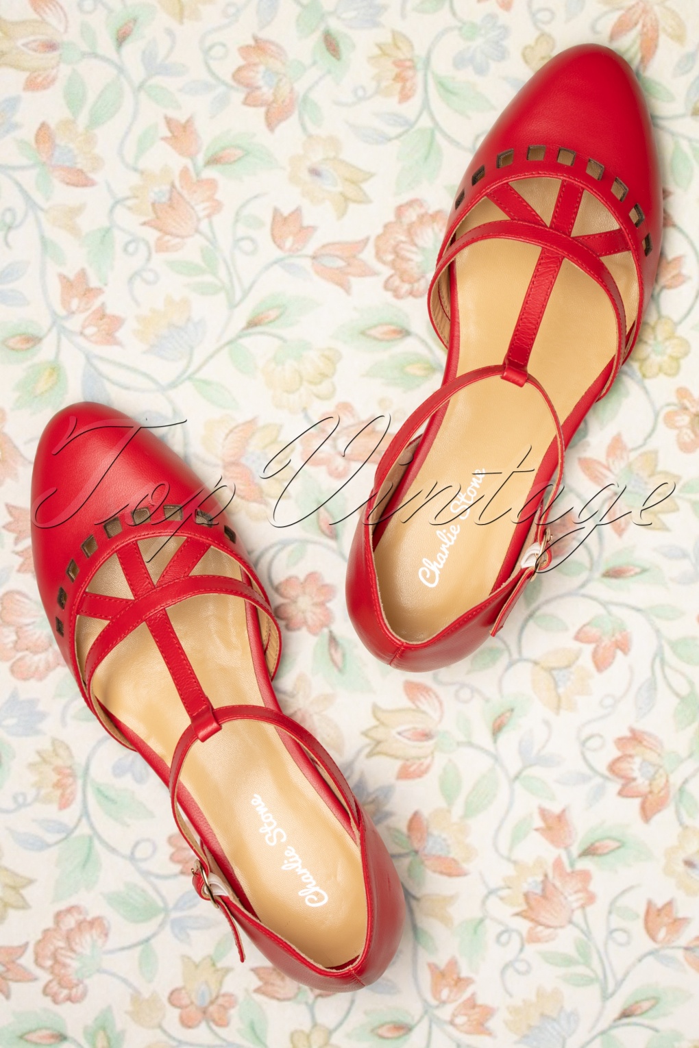red t strap flats