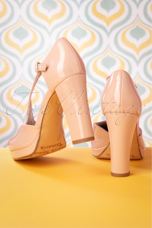 Tamaris - 60s Phoebe Lacquer T-Strap Pumps in Dusty Pink 5
