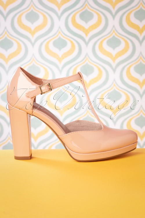 Tamaris - 60s Phoebe Lacquer T-Strap Pumps in Dusty Pink 4