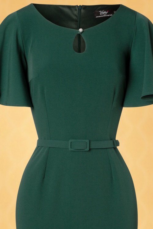 Vintage Diva  - The Olivia Pencil Dress in Forest Green 4