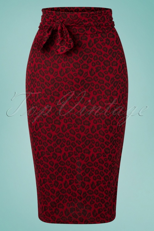 Vintage Chic for Topvintage - Shana Bleistiftrock mit Leopardenmuster in Rot 2