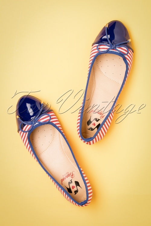 Banned Retro - 50s Devon Striped Flats in Red and Navy