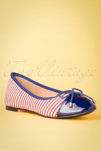 Banned Retro - 50s Devon Striped Flats in Red and Navy 2