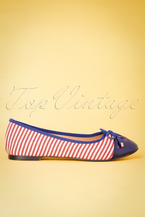 Banned Retro - 50s Devon Striped Flats in Red and Navy 4